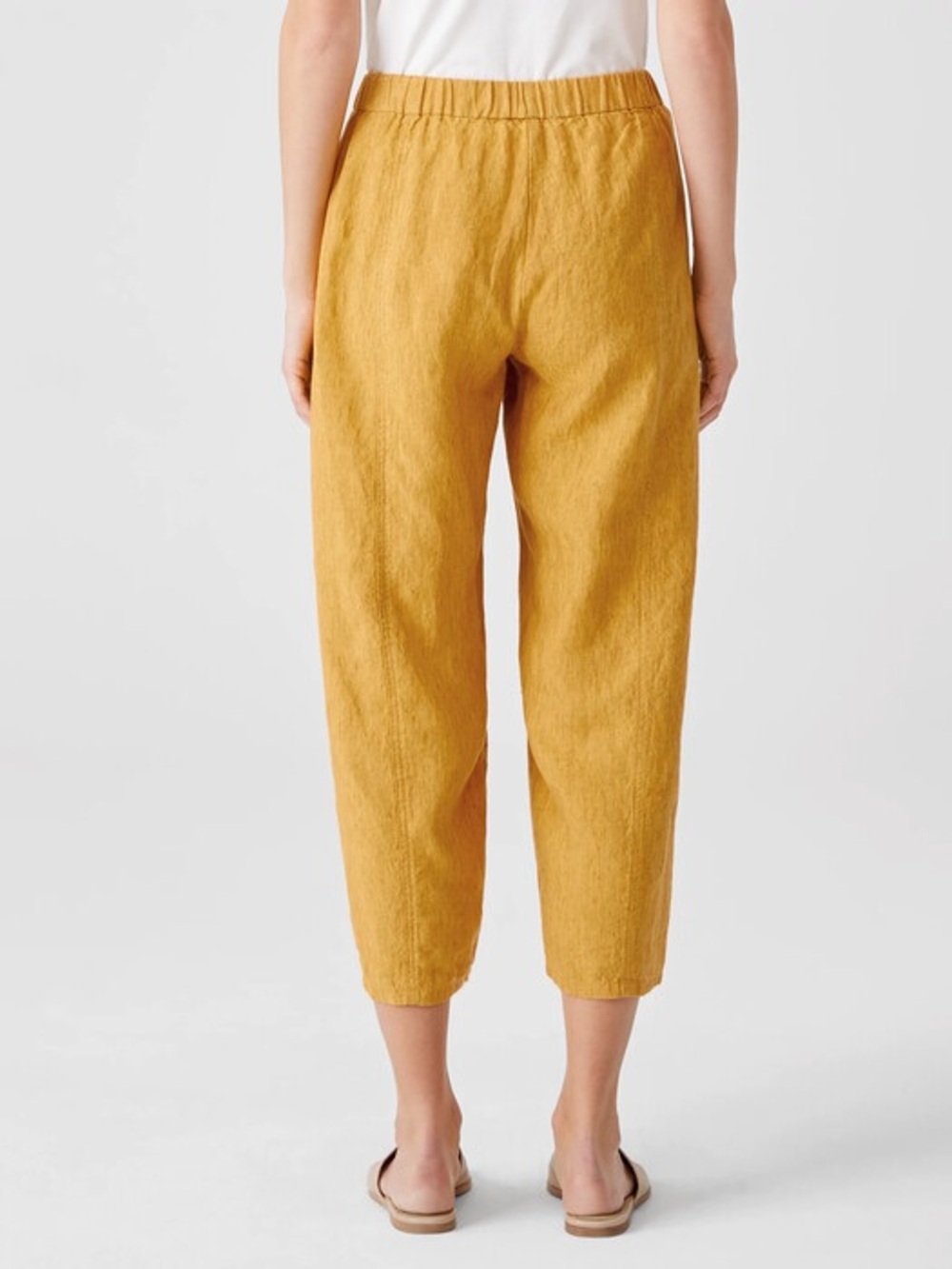Eileen Fisher Cropped Linen Lantern Pants - Mustard - Picture 5 of 8